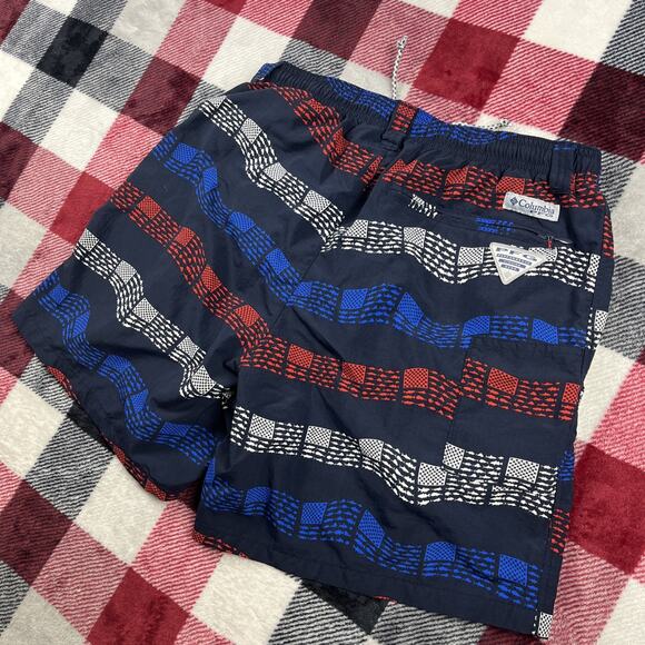Columbia PFG Shorts Men S Super Backcast Swim Trunk Mesh Line Fish US Flag Print - Picture 1 of 12